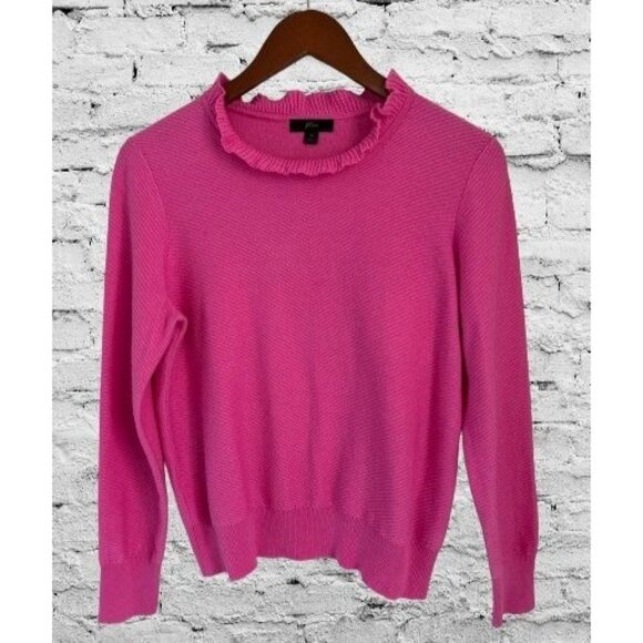 J.Crew Sweaters - J.CREW Crewneck Sweater Pullover Ruffle Neck Merino Wool Blend Pink Size Med